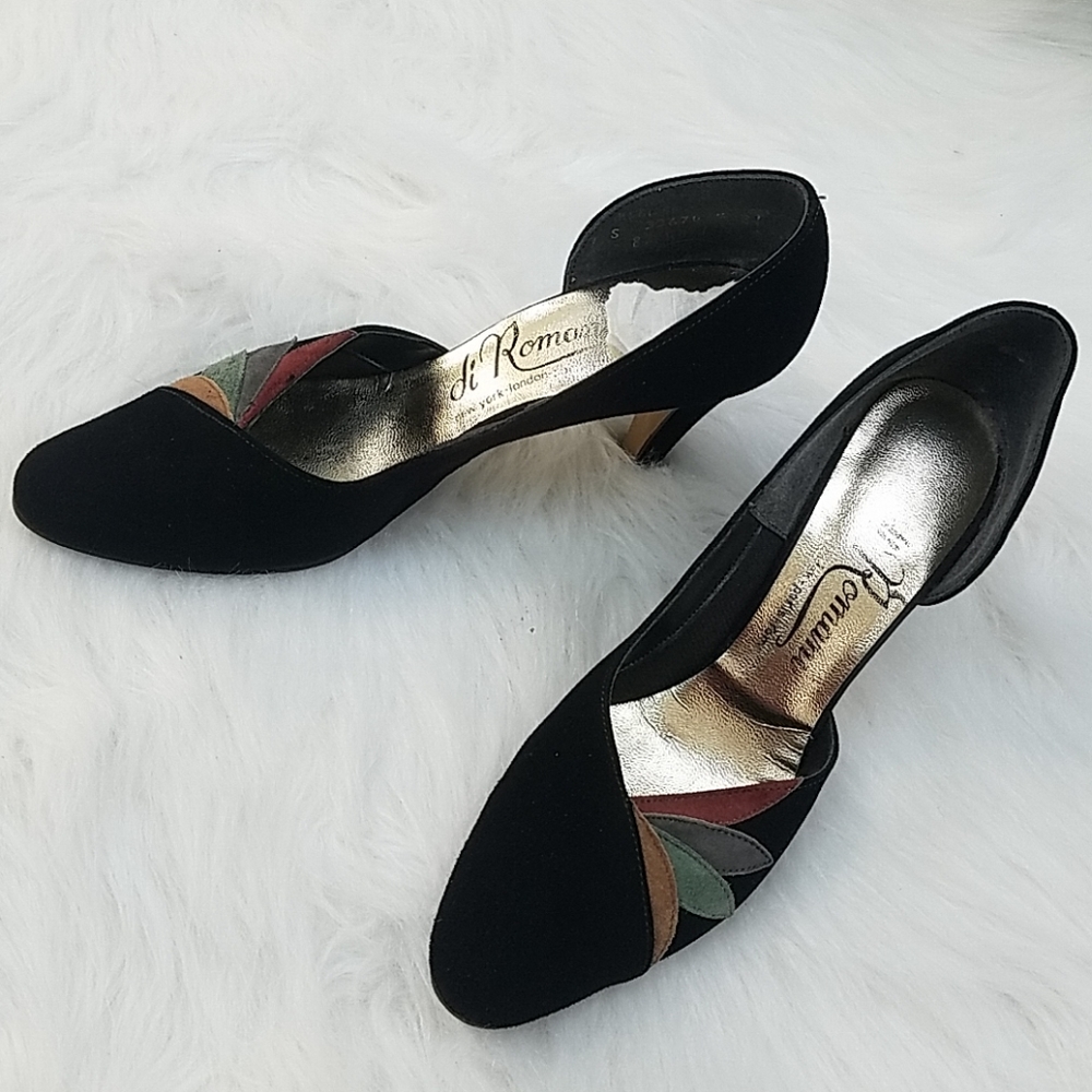 Autumn leaves suede kitten heels